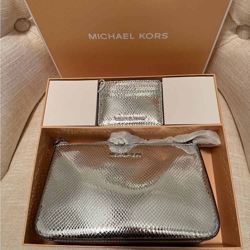 Michael Kors Silver Handbag and Wallet Set NIB
